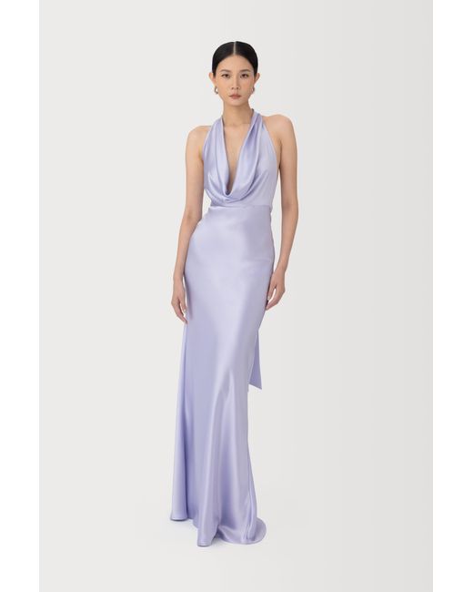 SAU LEE Blue Pearl Satin Gown