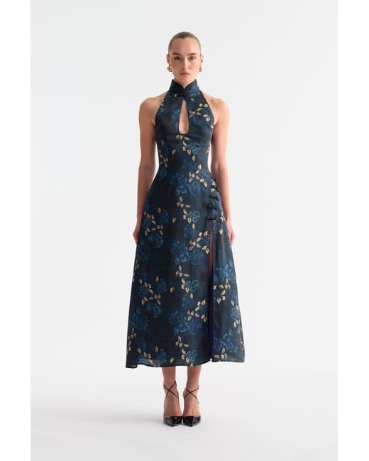 SAU LEE Blue Victoria Satin Dress