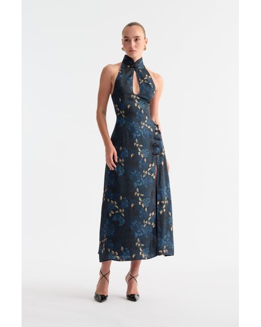 SAU LEE Blue Victoria Satin Dress