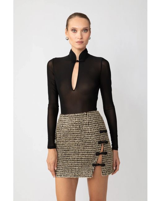 SAU LEE Black Kiki Mesh Bodysuit