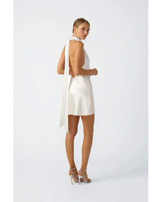 SAU LEE White Penny Backless Satin Mini Dress