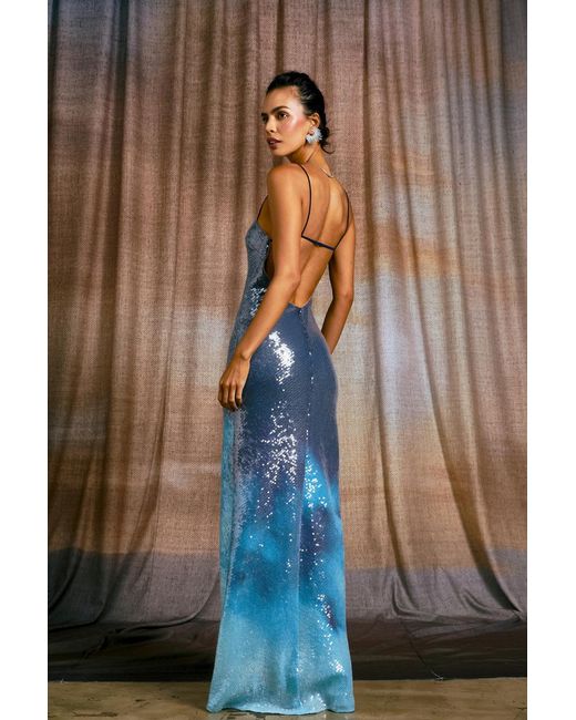 SAU LEE Blue Melrose Sequined Dress