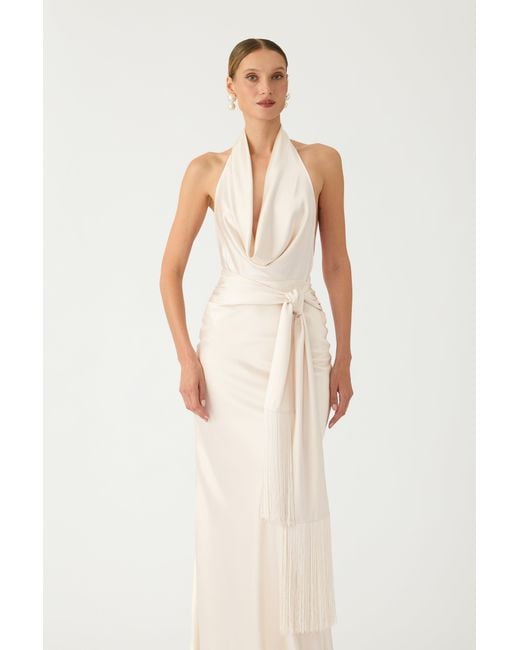 SAU LEE Natural Sabina Satin Gown