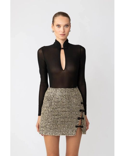 SAU LEE Black Kiki Mesh Bodysuit