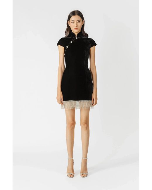 SAU LEE Black Margaux Velvet Mini Dress