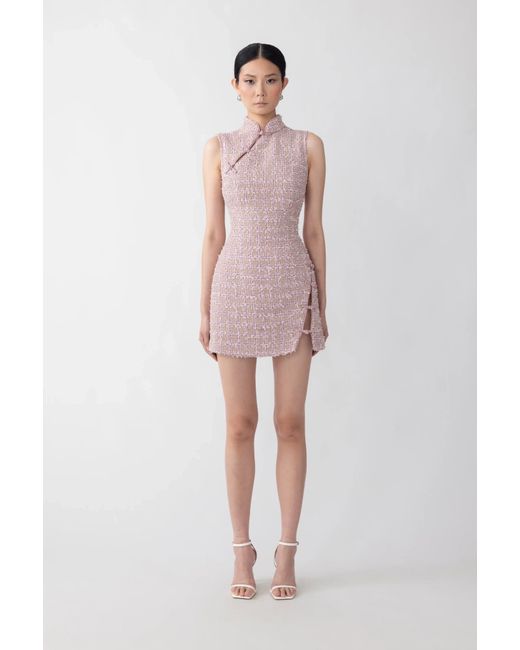 SAU LEE Pink Ines Tweed Mini Dress