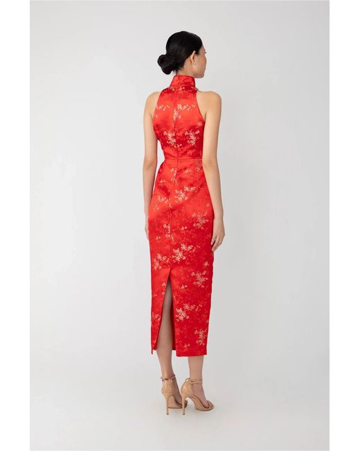SAU LEE Red Jill Chinese Jacquard Pencil Dress