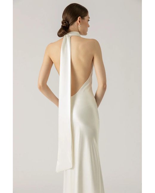 SAU LEE Natural Penelope Backless Satin Gown