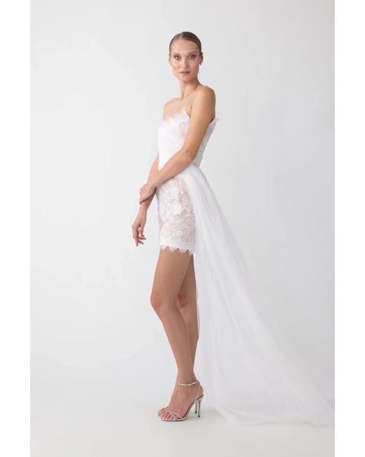 SAU LEE White Reign Lace Mini Dress
