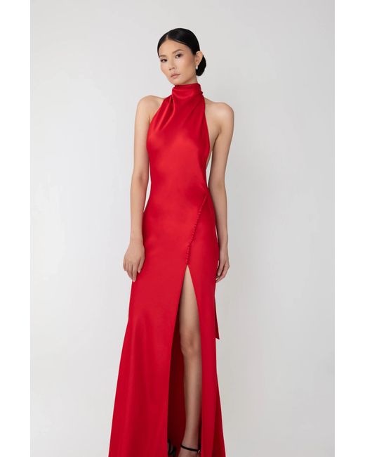 SAU LEE Red Penelope Backless Satin Gown