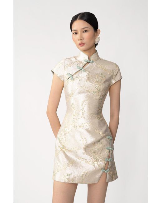 SAU LEE Natural Jada Jacquard Mini Dress