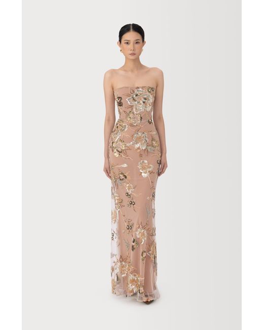 SAU LEE Natural Pippa Strapless Maxi Dress