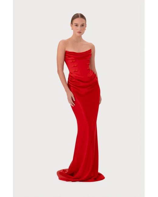 SAU LEE Red Margot Satin Gown