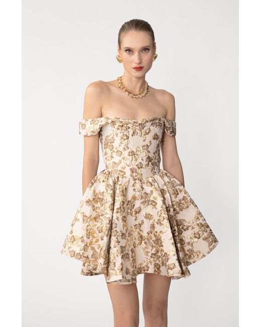 SAU LEE Natural Jem Brocade Mini Dress