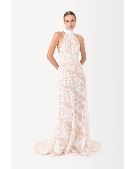 SAU LEE Brown Andrea Lace Gown
