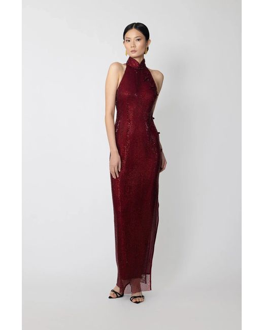 SAU LEE Red Shao Crystal Dress