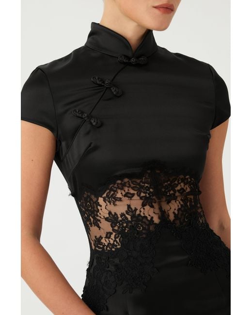 SAU LEE Black Charlize Satin Dress