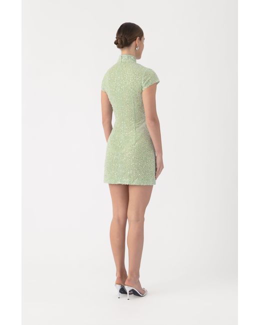 SAU LEE Green Jada Beaded Mini Dress