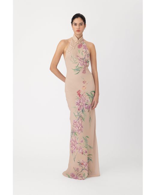 SAU LEE Natural Gillian Chiffon Dress