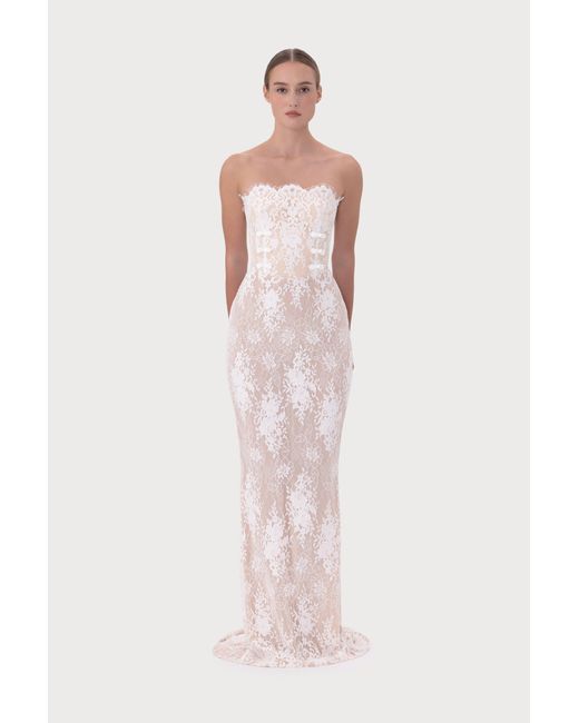 SAU LEE Pink Chantal Lace Gown