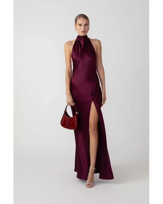 SAU LEE Red Penelope Backless Satin Gown