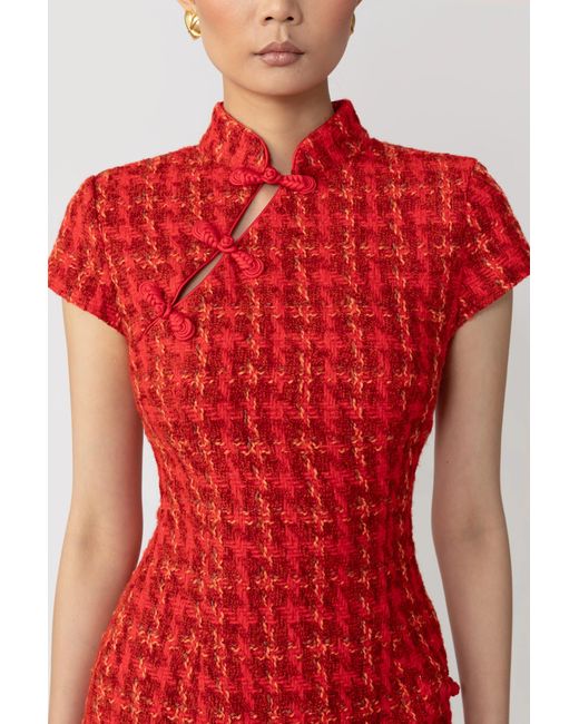 SAU LEE Red Iris Tweed Dress