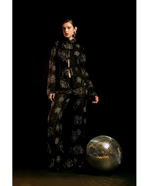 SAU LEE Black Azalea Embroidered Top