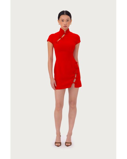 SAU LEE Red Iris Mini Dress