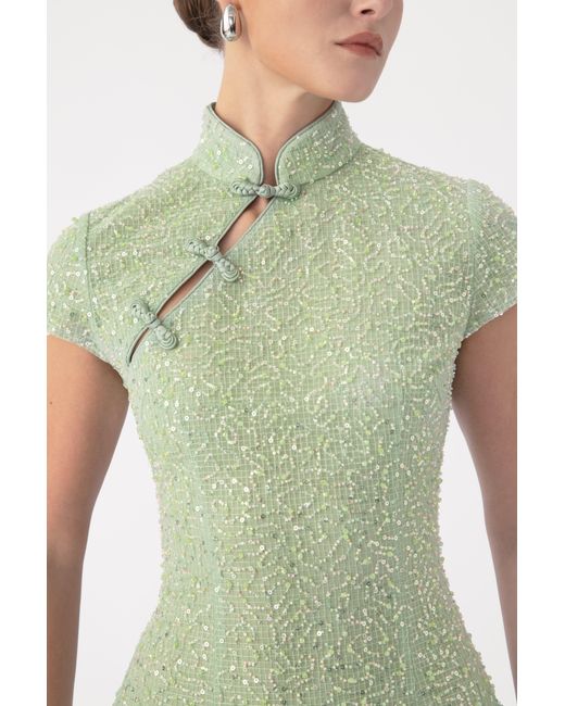 SAU LEE Green Jada Beaded Mini Dress