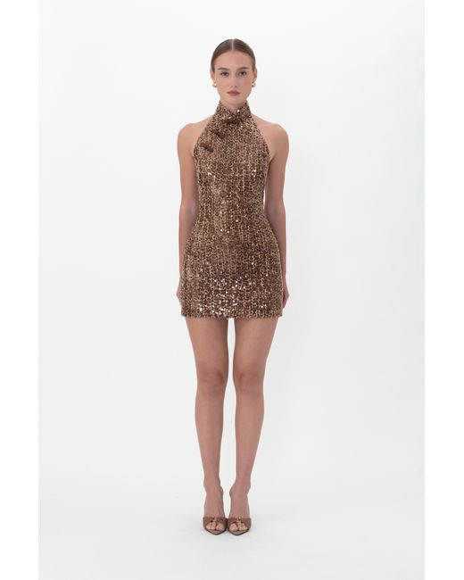 SAU LEE Natural Jacqui Sequin Mini Dress