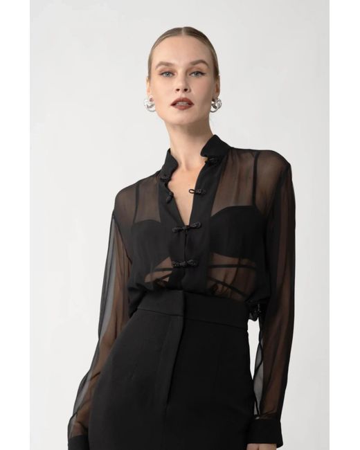 SAU LEE Black Fallon Silk Shirt