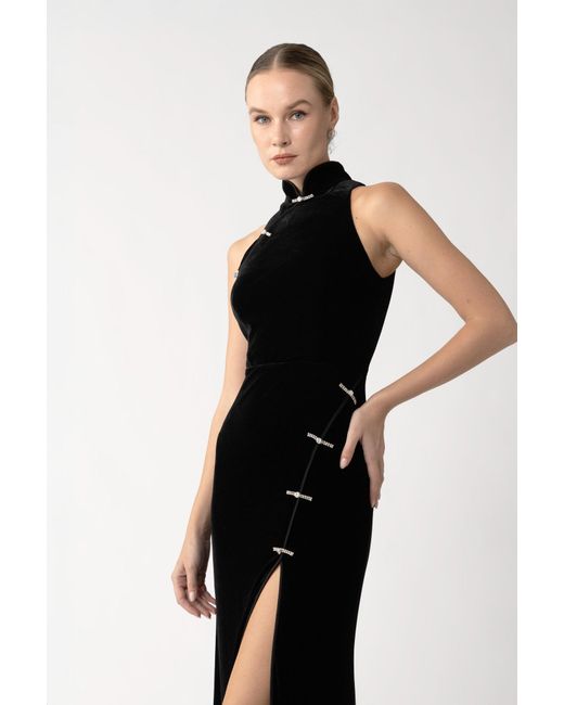 SAU LEE Black Ariana Velvet Gown