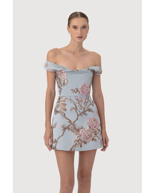 SAU LEE White Bruna Brocade Mini Dress