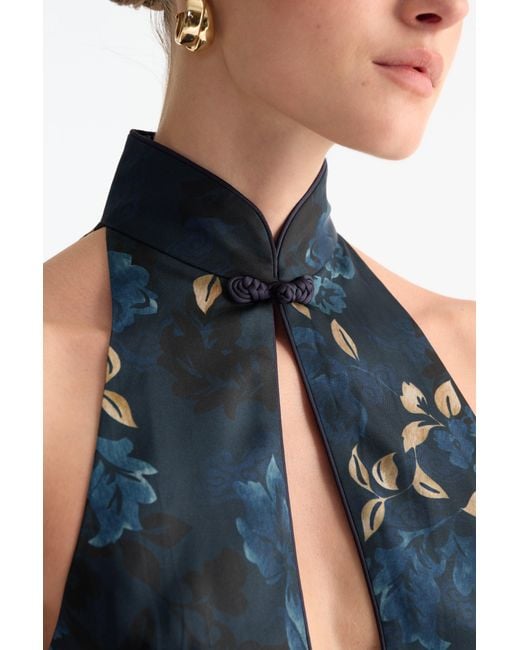 SAU LEE Blue Victoria Satin Dress