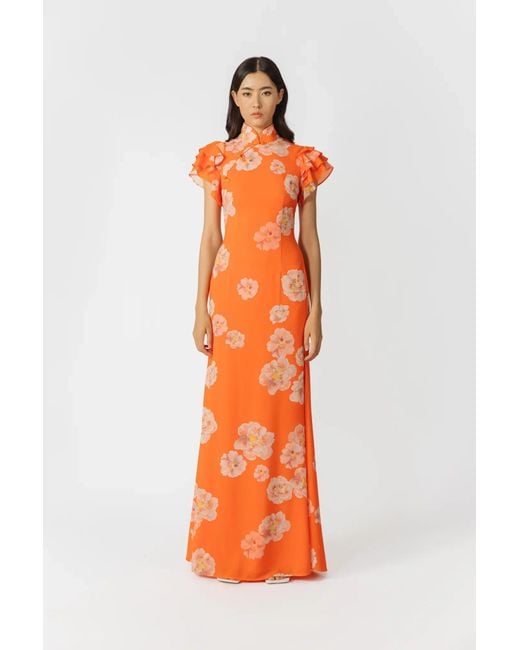 SAU LEE Orange Sylvie Floral Dress