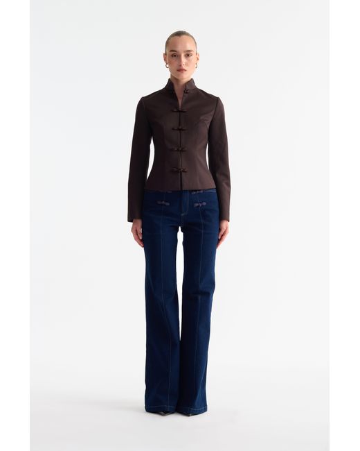SAU LEE Blue Sloane Satin Tang Blazer