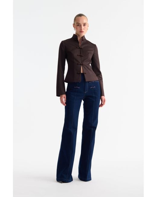 SAU LEE Blue Sloane Satin Tang Blazer