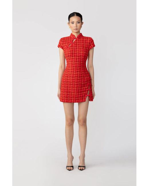 SAU LEE Red Iris Tweed Dress
