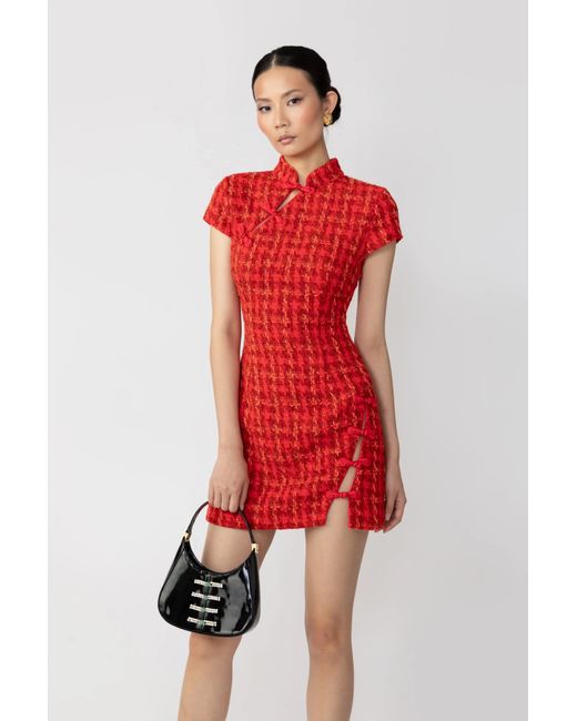 SAU LEE Red Iris Tweed Dress
