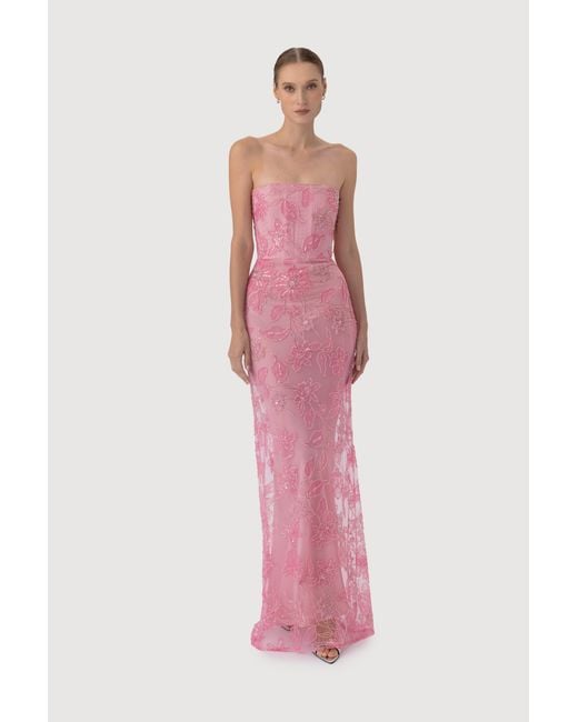 SAU LEE Pink Courtney Strapless Maxi Dress