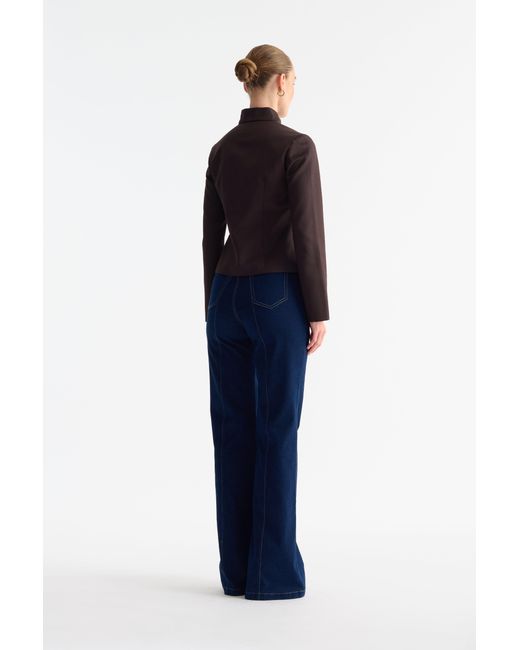 SAU LEE Blue Sloane Satin Tang Blazer