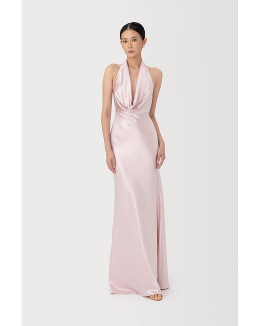 SAU LEE Pink Pearl Satin Gown