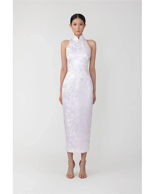 SAU LEE White Jill Chinese Jacquard Pencil Dress