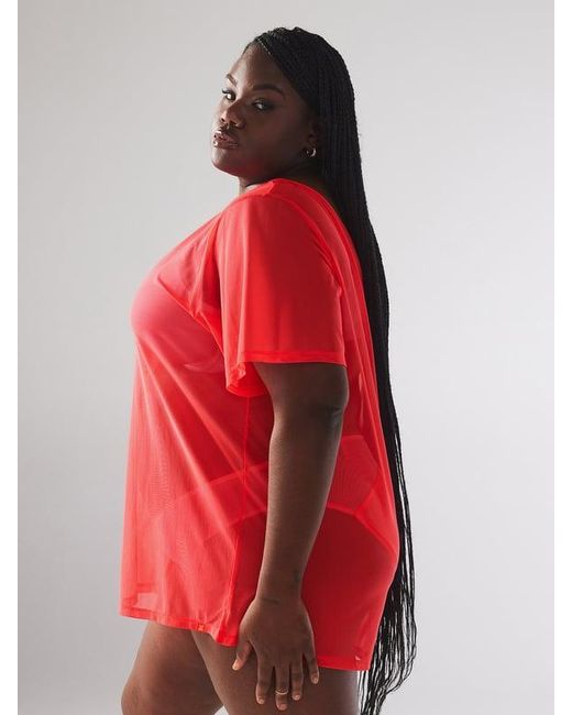 Savage X Red I Dare Hue Mesh Off-the-shoulder Sleep Shirt