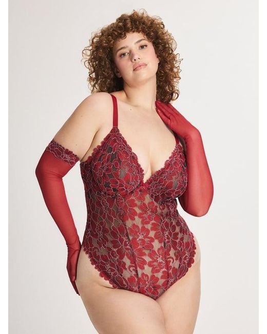 Savage X Red Floral Corded Lace Underwire Teddy