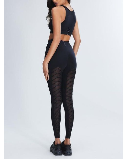 Savage X Black Lace Up Satin-trim High-waist Leggings