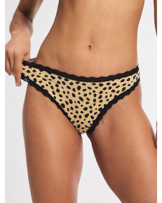 Savage X Brown Cotton Essentials Lace-trim Mid-rise Thong Panty