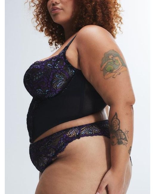 Savage X Black Romantic Corded Lace Metallic Brazilian Panty
