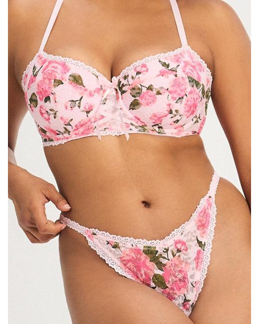 Savage X Pink Sinful Rose Printed Lace Balconette Bra