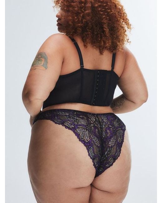 Savage X Black Romantic Corded Lace Metallic Brazilian Panty